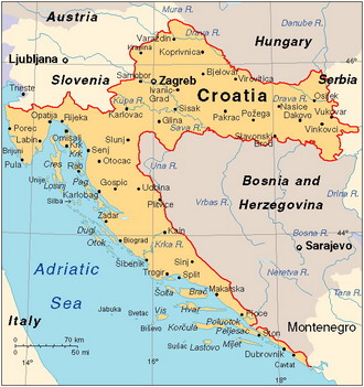 Физическая карта Хорватии
